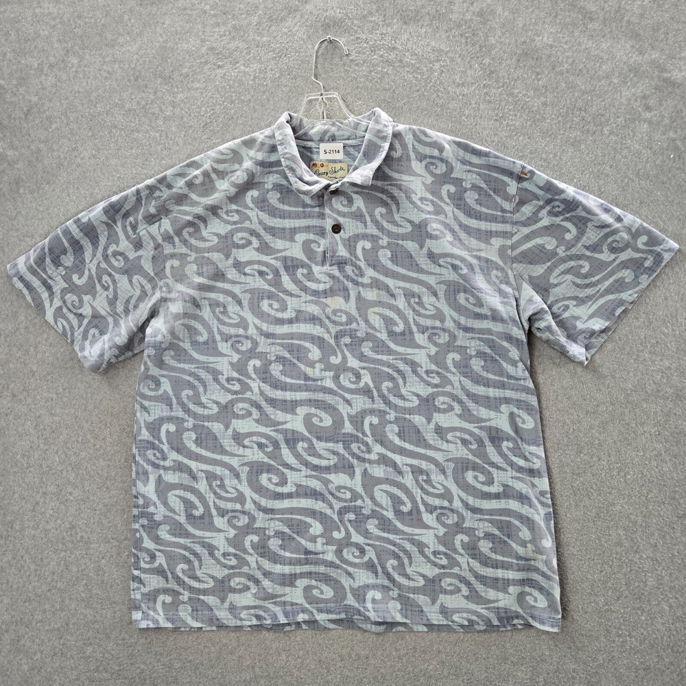 Crazy Shirts Men Polo Shirt 2XL Gray Tribal Allover Print Short Sleeve READ